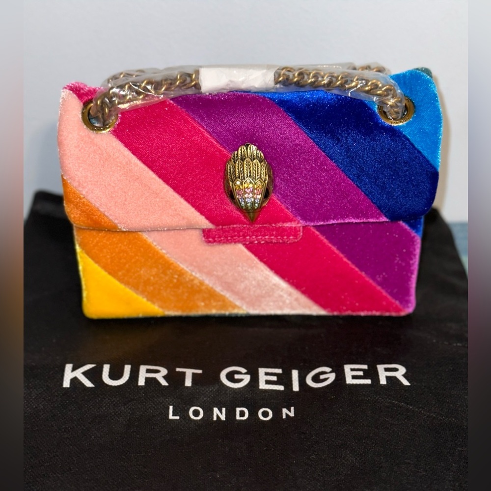 NWT Kurt Geiger London Mini Rainbow Stripe Velvet Crossbody Bag